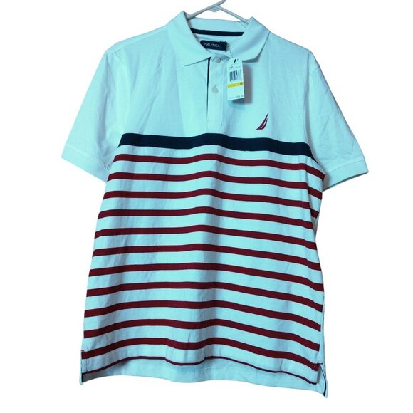 Nautica Men's Medium Front Striped Pullover Polo Short Sleeve Shirt New - Picture 1 of 5